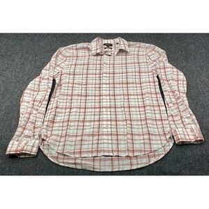 Vince Plaid Button Down Mens Medium White Red Linen Cotton Classic Fit 10469